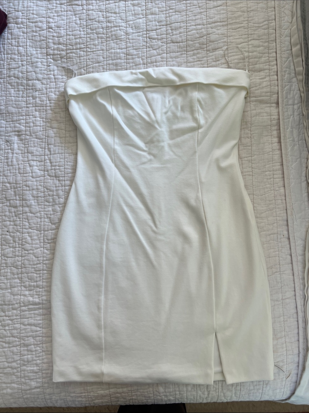 Strapless White Bodycon Dress with Front Slit